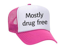 Load image into Gallery viewer, Mostly Drug Free Trucker Hat: Hunter Green/White