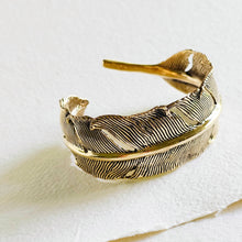 Load image into Gallery viewer, Brass feather bangle cuff bracelet