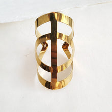Load image into Gallery viewer, Brass aztec cut out cuff bangle bracelet