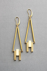 Mother-of-pearls/ brass geo earrings