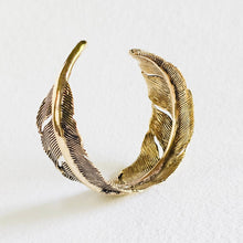 Load image into Gallery viewer, Brass feather bangle cuff bracelet
