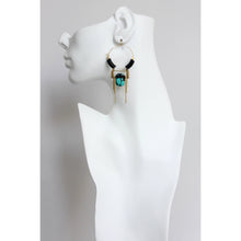 Load image into Gallery viewer, Art Deco Turq Hoop Earrings