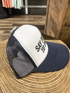 Say Perhaps to Drugs Trucker Hat: Navy/White