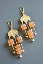 Load image into Gallery viewer, Peach glass chandelier earrings