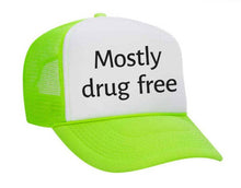 Load image into Gallery viewer, Mostly Drug Free Trucker Hat: Hunter Green/White