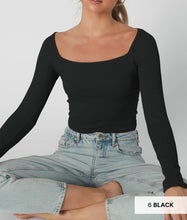 Load image into Gallery viewer, Ribbed LS Square Neck Top