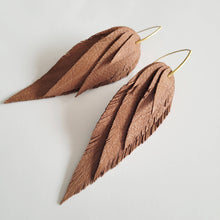 Load image into Gallery viewer, Leather Feather Earrings  Bone / Gold / Small