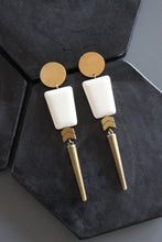 Load image into Gallery viewer, Magnesite and brass geo post earrings