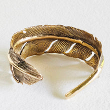 Load image into Gallery viewer, Brass feather bangle cuff bracelet