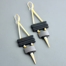 Load image into Gallery viewer, Geo black magnesite and hematite earrings