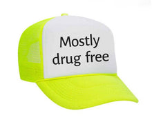 Load image into Gallery viewer, Mostly Drug Free Trucker Hat: Hunter Green/White
