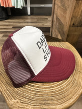 Load image into Gallery viewer, Daddy&#39;s Little Stoner Trucker Hat: Maroon/White
