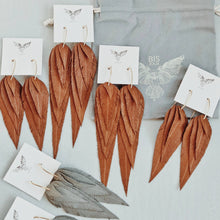 Load image into Gallery viewer, Leather Feather Earrings  Bone / Gold / Small