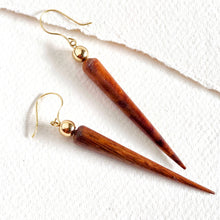 Load image into Gallery viewer, Brass wood spike sphere earrings