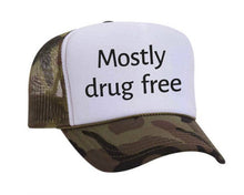 Load image into Gallery viewer, Mostly Drug Free Trucker Hat: Hunter Green/White