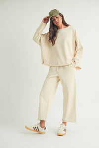 RAW EDGE DETAILED WIDE LEG PANTS