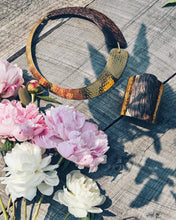 Load image into Gallery viewer, Brass hammered Tahiti Cuff horn bracelet