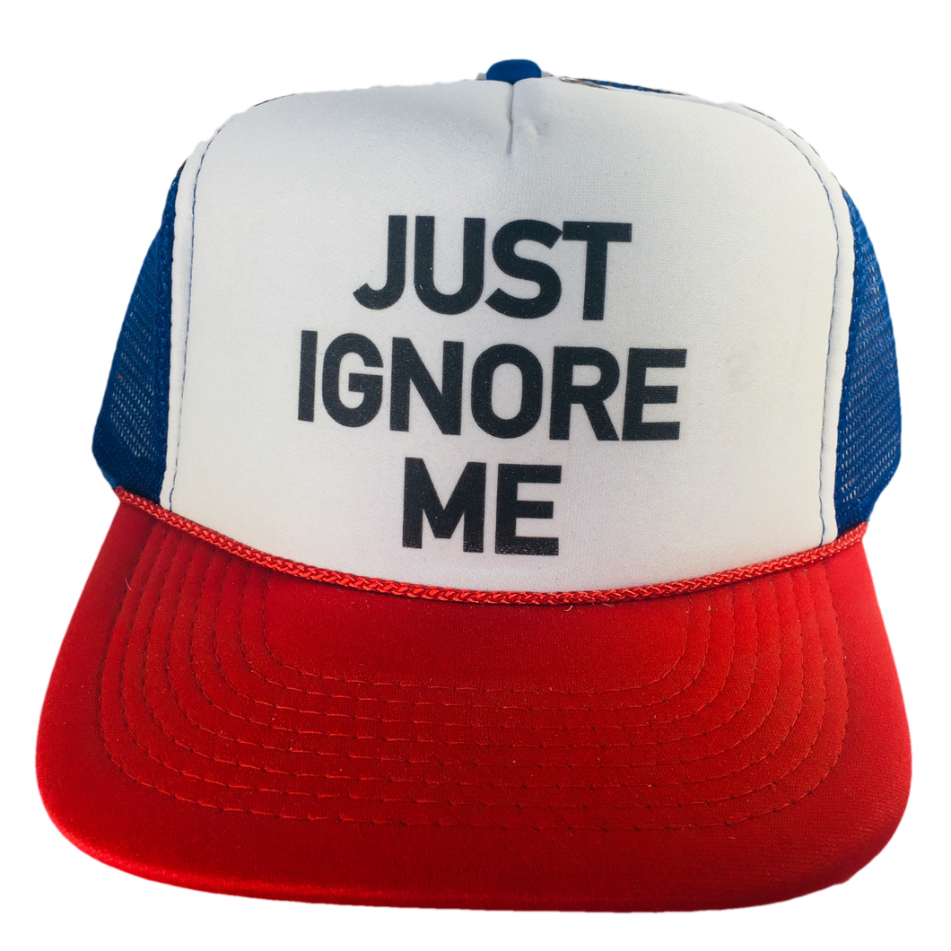 Just Ignore Me Trucker Hat: Red/White