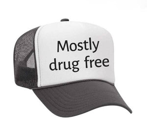 Mostly Drug Free Trucker Hat: Hunter Green/White