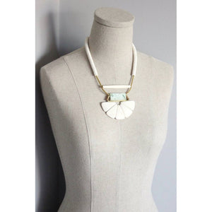 White stone & jade lotus necklace