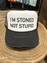 Load image into Gallery viewer, I&#39;m Stoned, Not Stupid Trucker Hat: Black/White