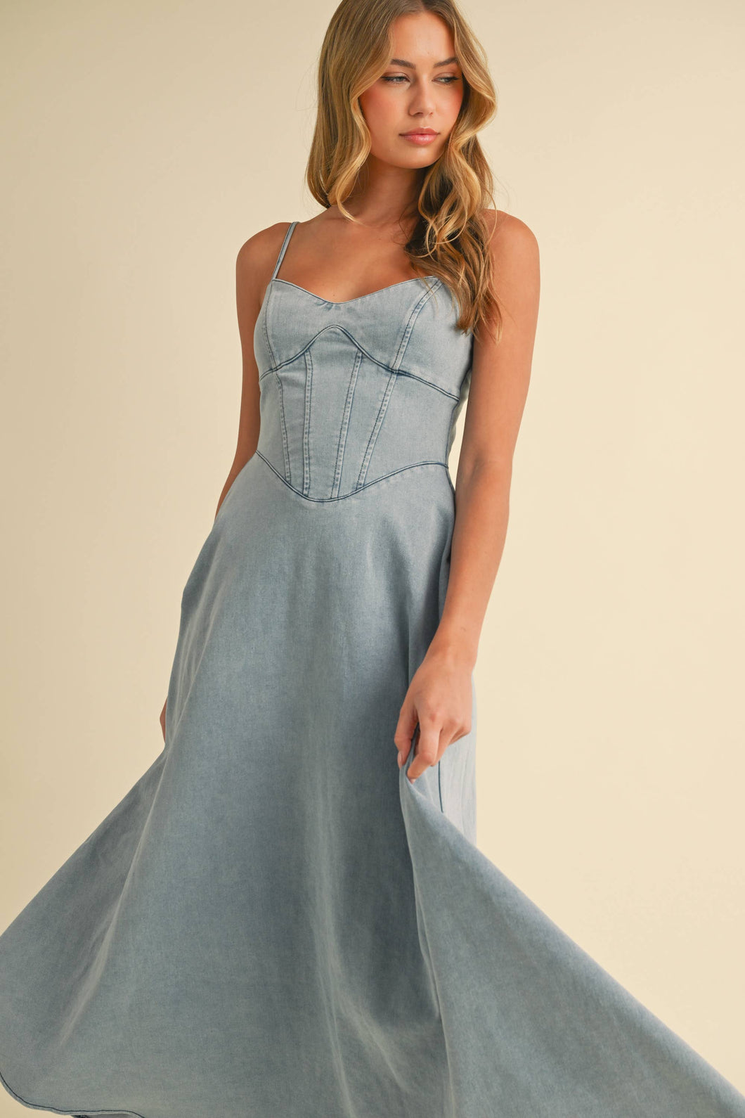 DENIM A-LINE MIDI DRESS