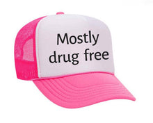 Load image into Gallery viewer, Mostly Drug Free Trucker Hat: Hunter Green/White