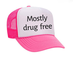 Mostly Drug Free Trucker Hat: Hunter Green/White