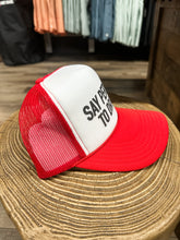 Load image into Gallery viewer, Say Perhaps to Drugs Trucker Hat: Red/White