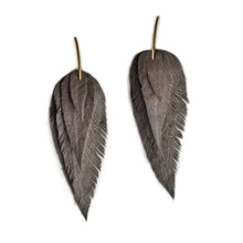 Load image into Gallery viewer, Leather Feather Earrings  Black / Gold / Small
