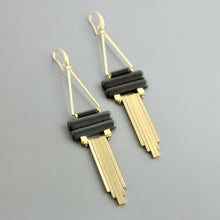 Load image into Gallery viewer, Geo black magnesite brass earrings