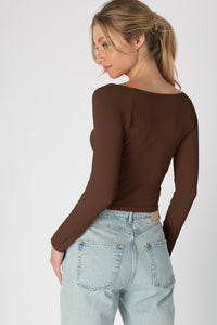 Ribbed LS Square Neck Top