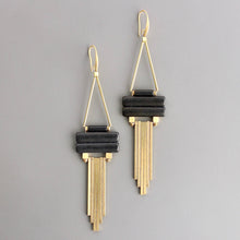 Load image into Gallery viewer, Geo black magnesite brass earrings