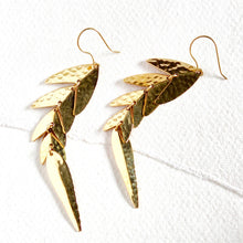 Load image into Gallery viewer, Hammered brass chandelier leaf earrings