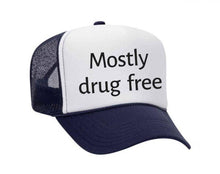 Load image into Gallery viewer, Mostly Drug Free Trucker Hat: Hunter Green/White