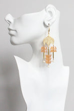 Load image into Gallery viewer, Peach glass chandelier earrings