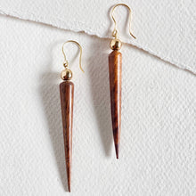 Load image into Gallery viewer, Brass wood spike sphere earrings