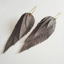 Load image into Gallery viewer, Leather Feather Earrings  Black / Gold / Small