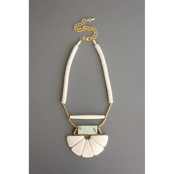 White stone & jade lotus necklace