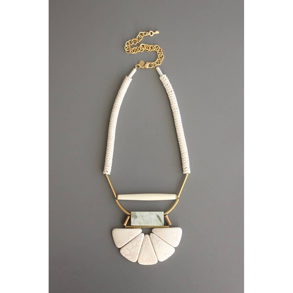 White stone & jade lotus necklace