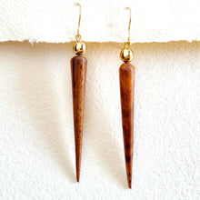 Load image into Gallery viewer, Brass wood spike sphere earrings