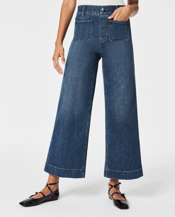 Cropped Wide-Leg Jeans, Shaded Blue