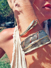 Load image into Gallery viewer, Brass feather bangle cuff bracelet