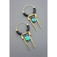 Load image into Gallery viewer, Art Deco Turq Hoop Earrings