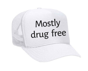 Mostly Drug Free Trucker Hat: Hunter Green/White