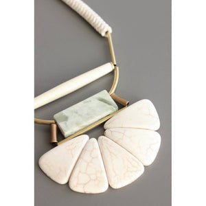White stone & jade lotus necklace