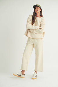 RAW EDGE DETAILED WIDE LEG PANTS