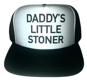 Daddy's Little Stoner Trucker Hat: Neon blue/white