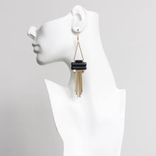 Load image into Gallery viewer, Geo black magnesite brass earrings