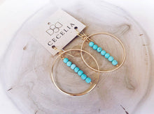 Load image into Gallery viewer, Drop Hoops: Aqua Gold Plated